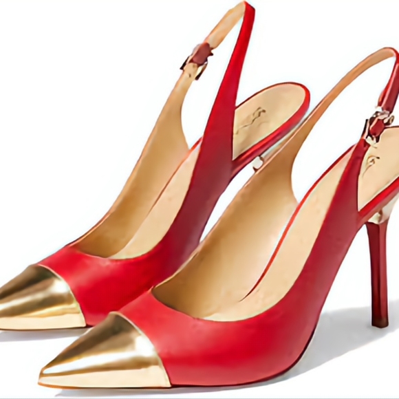 MICHAEL KORS Slingback shoes red/gold BNWT. Heel High 4" - Picture 1 of 8